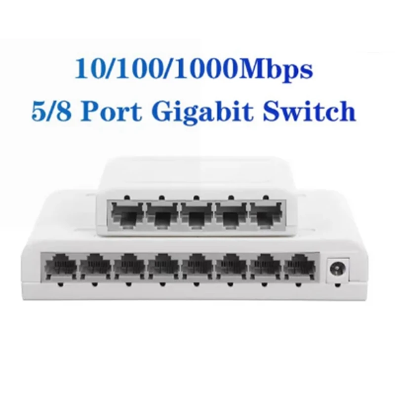 8 Port Gigabit Data Switch,Network Hub,Desktop Ethernet Splitter,Plug & Play Shielded Ports Fanless Quiet Mini Portable Durable
