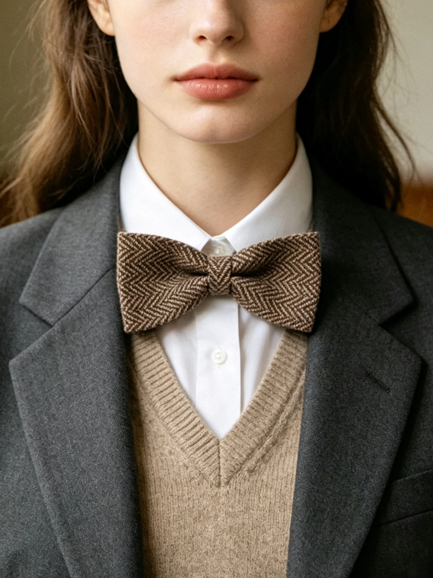 Brown Herringbone Retro Bow Tie, No Need to Tie, British Style Wedding and Business Suit Accessory for Men. Stable Retro Color Scheme, Suitable for Various Color Suits, Both as a Personal Fashion Statement and as a Gift for Wedding Groomsmen