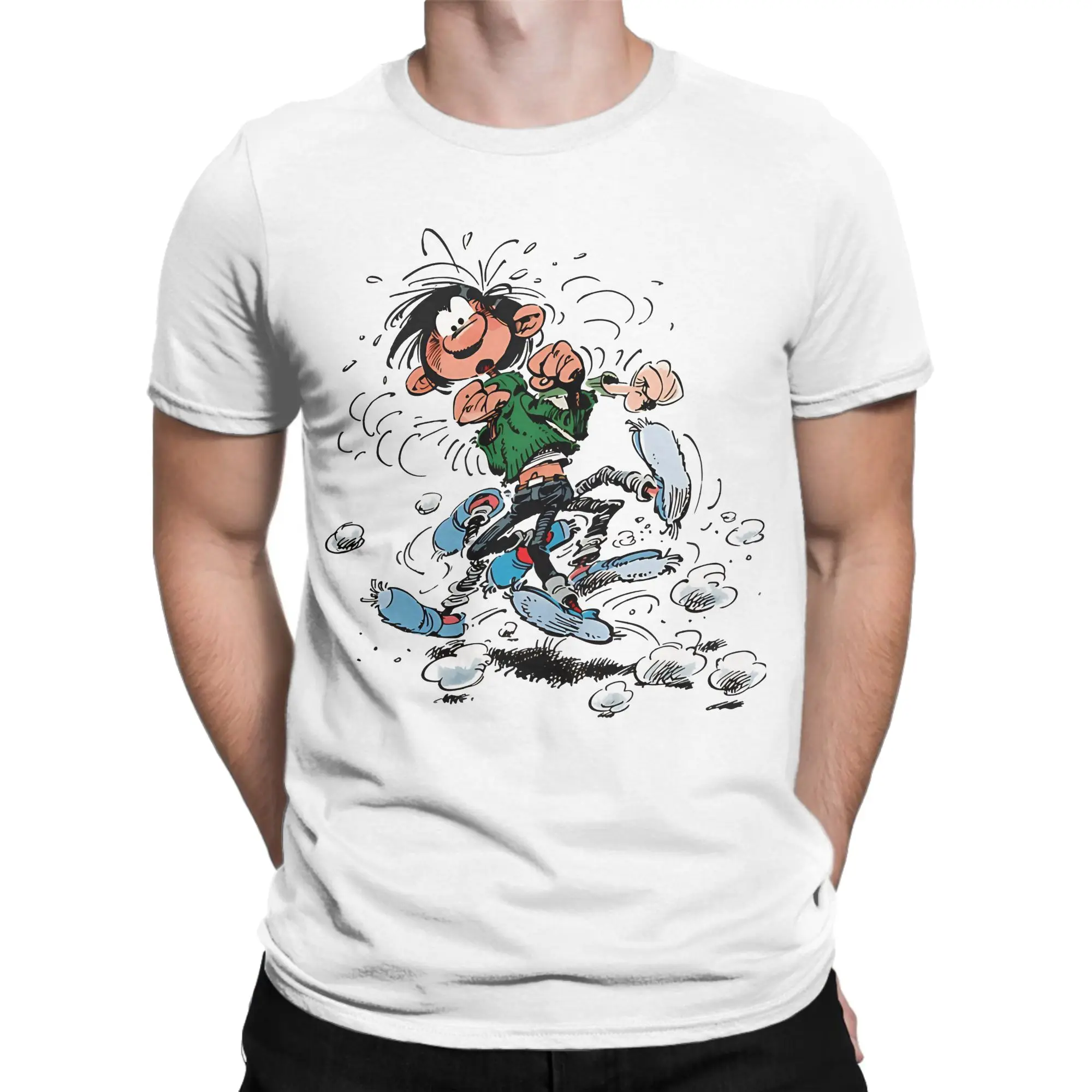 Novelty Gaston Lagaffe Cartoon  Tshirts Men's 100%Cotton Short Sleeve Marsupilamis   O-neck Summer Top Tee
