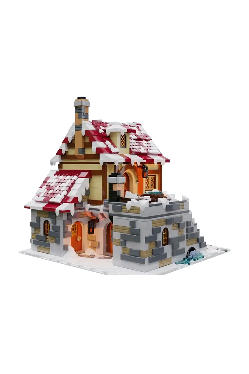 Gobricks MOC 2465 PCS Die Taverne unter dem Schnee Bausteine Modell mittelalterliche Winter Taverne Architektur Ziegel Spielzeug Kinder Geschenke