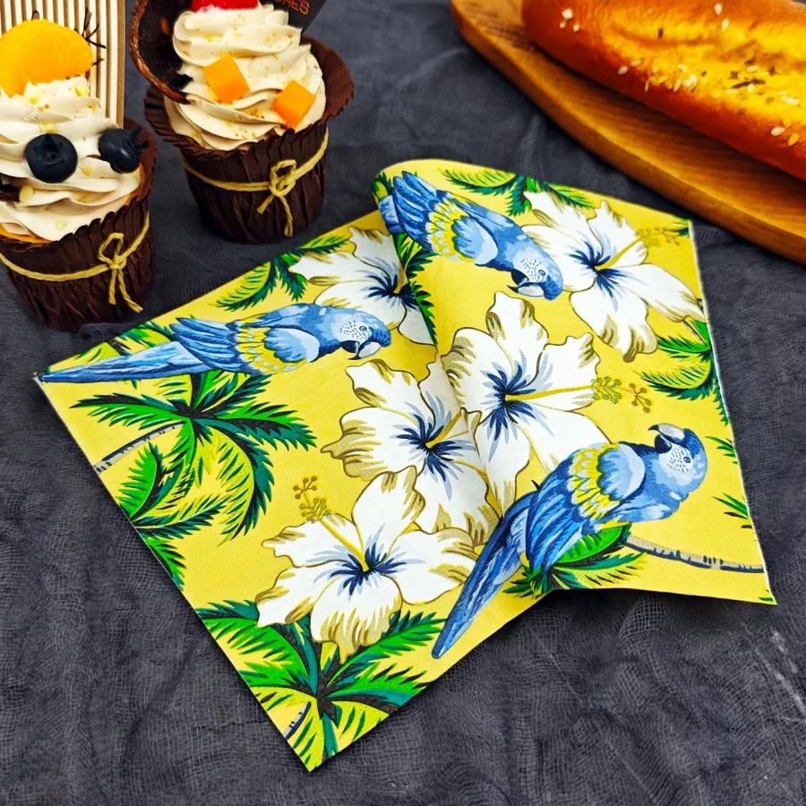 Disposable Paper Napkins 20Pcs Tropical Parrot Hibiscus Palm Print Party Napkin for Wedding Birthday Table Decor - view 6