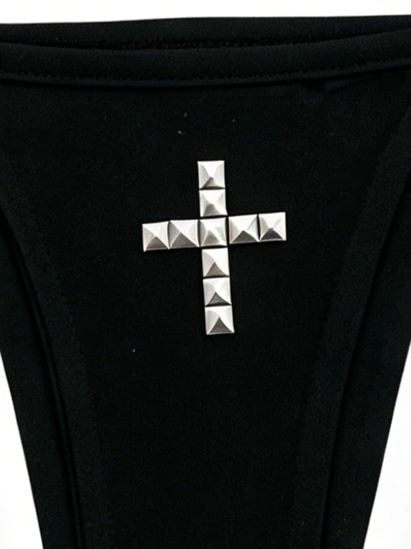 Picture 6: Dark Punk Rivet Cross Bikini Set Women Cross Wrap Halter Triangle Cup Side Tie Two Piece Swimsuit