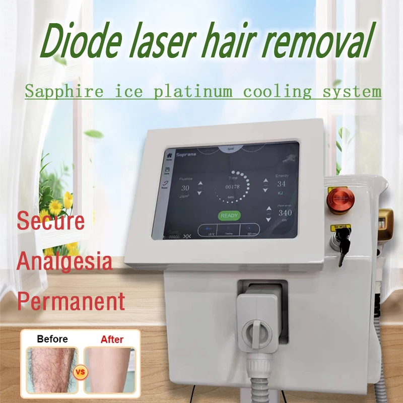 Sapphire Ice Platinum Cooling System Diode Laser Hair Removal Device High-Tech 3 Wavelengths Suitable For All Skin Colors Safe