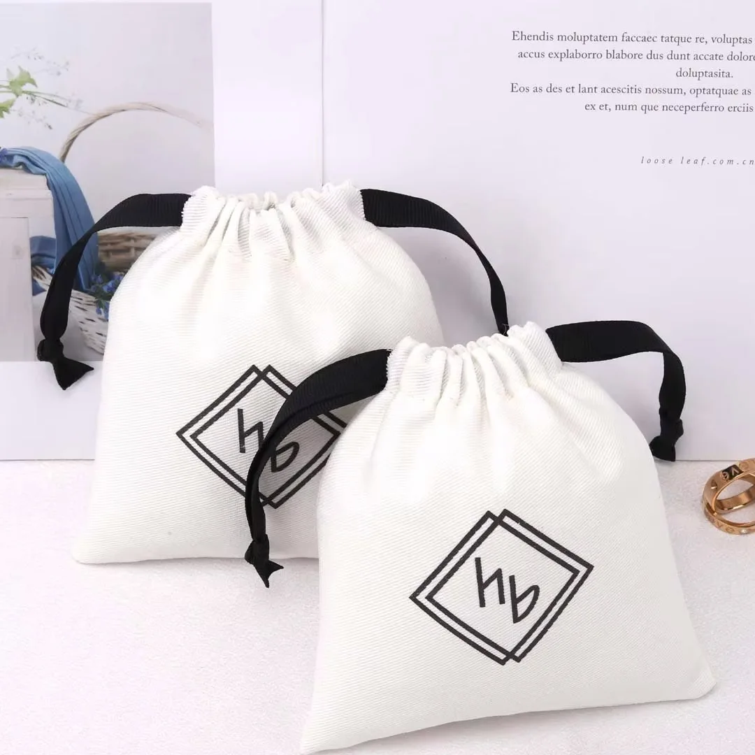 50Pcs White Canvas Cotton Rope Jewelry Drawstring Muslin Burlap Bag Packing Pouch Storage for Wedding Ring Stud Earring Package
