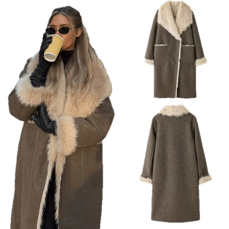 Manteaux longs en fausse fourrure pour femme, vestes à col rabattu, épais et chaud, Streetwear Y2k, vêtements d'extérieur de travail, automne hiver 2025