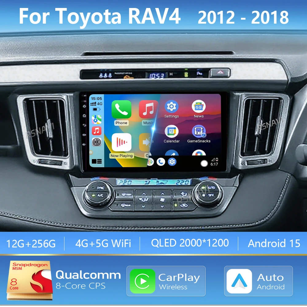 Android 15 Carplay Auto 2K Screen Car Radio BT Multimedia Player For Toyota RAV4 2012 - 2018 Autoradio GPS Stereo 2din Head Unit