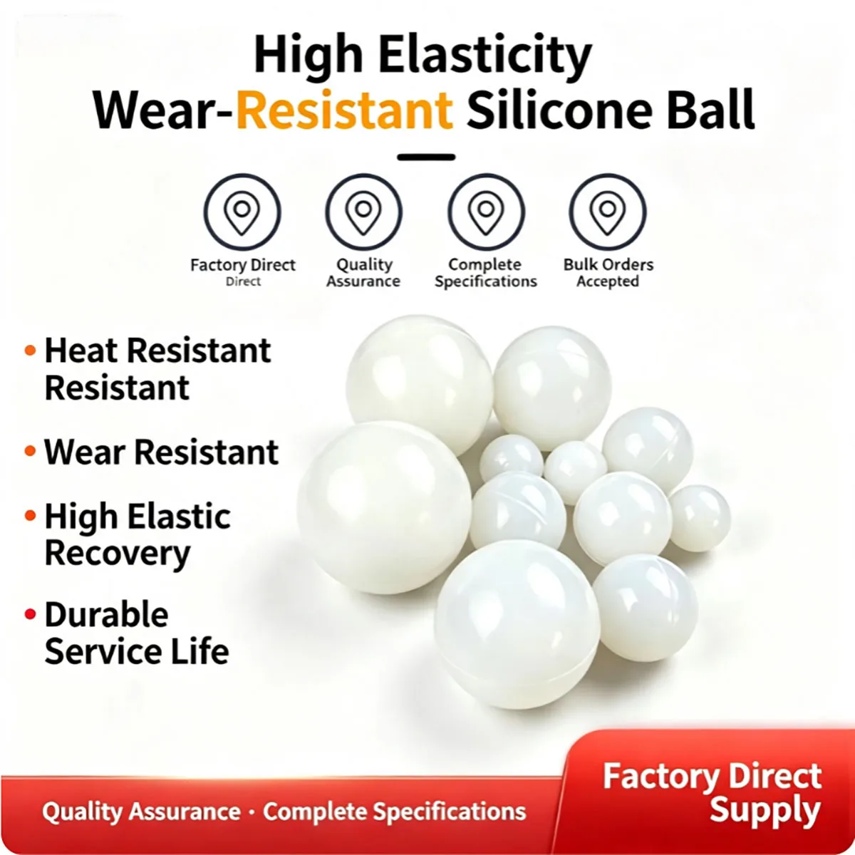 1‑70mm Diameter White Solid Silicone Ball, For Shock Absorption Insulation Isolation Industrial Buffering Use