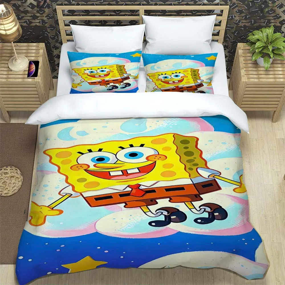 3D Sponge Bob Square Pants Printed Bedding Set, Cartoon Pattern Duvet Cover and Pillowcases, Single/Double Bed Sheet Sets, view 5