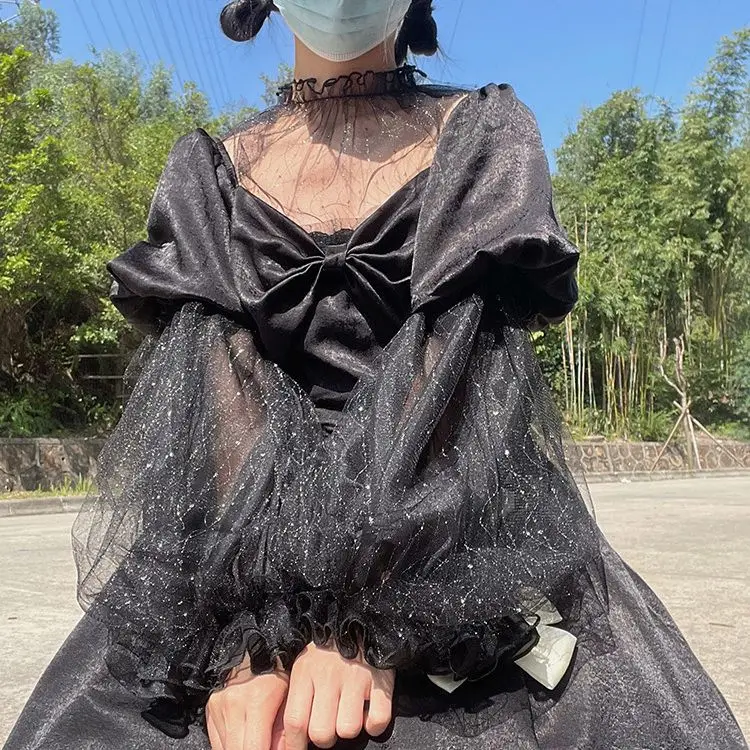 

Lolita inner Silver silk chiffon fairy energy skin-friendly and versatile Lolita shirt blusas femininas elegantes
