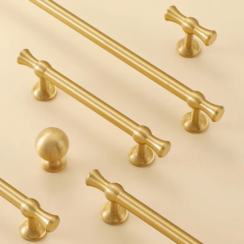 Brass Solid Pull Handles for Cabinet Doors Wardrobes Shoe Cabinets and Drawer Cabinets European Style Surface-mounted Handles