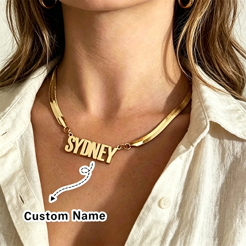 Collier avec nom personnalisé, colliers serpent et pendentifs avec nom personnalisés, collier en acier inoxydable plaqué or 24 carats, cadeau pour petite amie