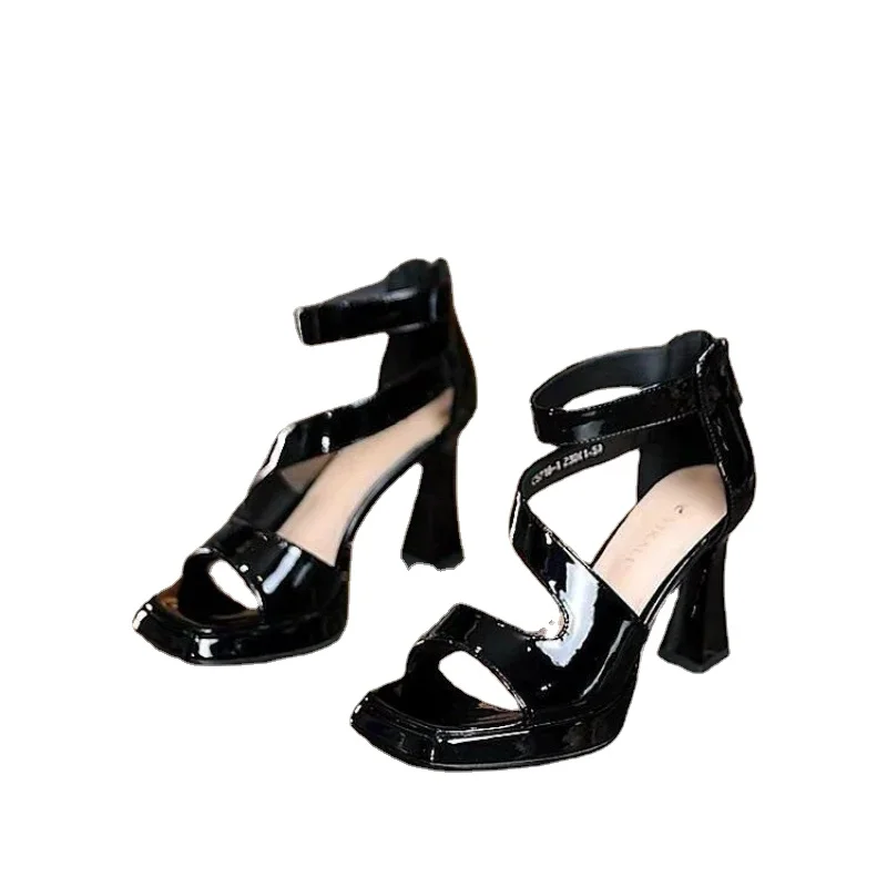 Women\'s Sandals Patent Leather Platform Sandals 2024 Summer Fashion High Heels Ladies Sandal Sexy Wedding Party Shoes for Women