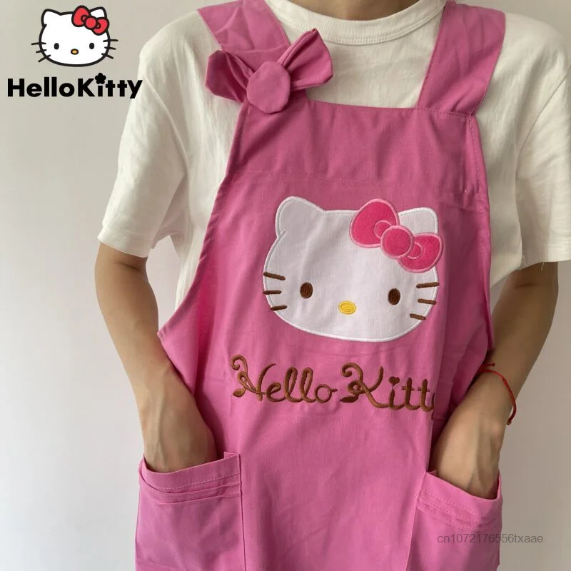 Sanrio Hello Kitty Cartoon Cute Pink Apron Kitchen Accessories Home Supplies Cleaning Cooking Sleeveless Aprons Boyfriend Gift