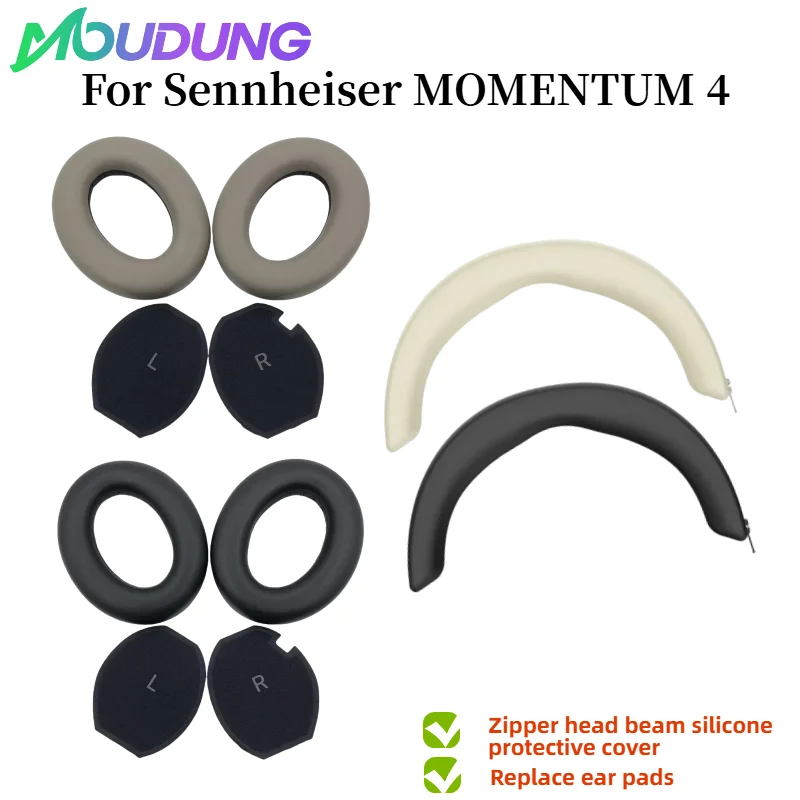 

MOUDUNG Replacement Leather Earpads Silicone zipper head beam protective cover for Sennheiser Momentum 4 Wireless Headset