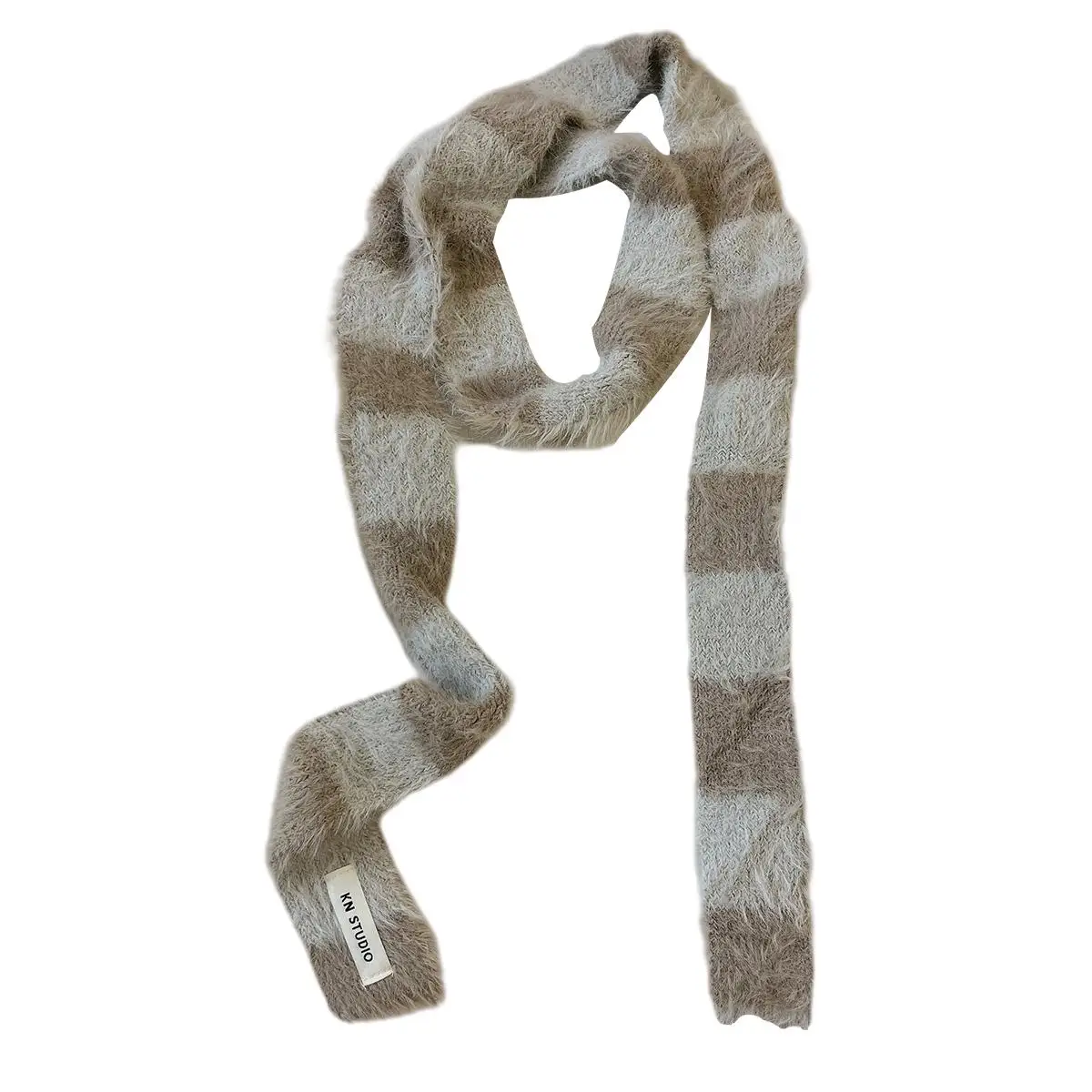 

Korean Sle Long Narrow Plaid Fluffy Scarf Women's Faionable Design Winter Warm Ne Warmer Versatile Decorative Scarf