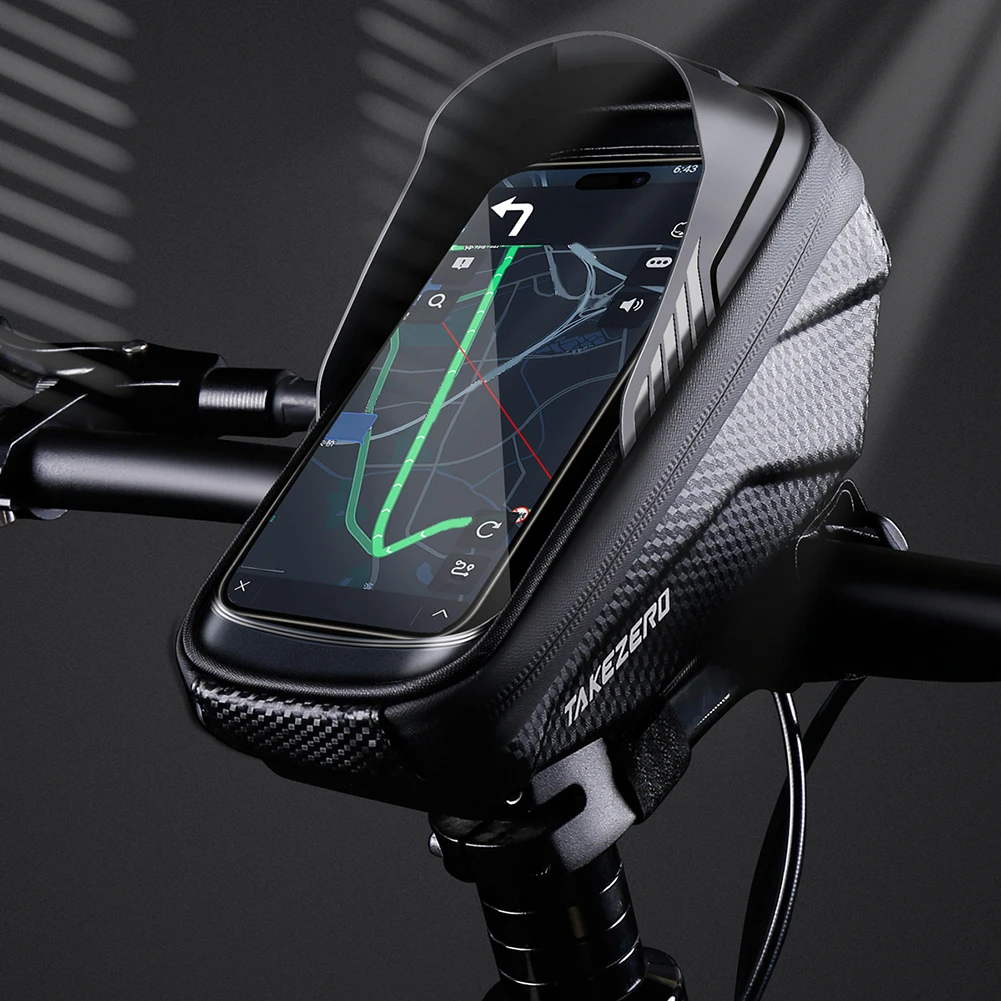 

1L Bicycle Front Frame Bag Waterproof Bike Phone Holder Support Touch Screen Sun Visor Bike Frame Bag for Smart Phones 4.7-6.8in