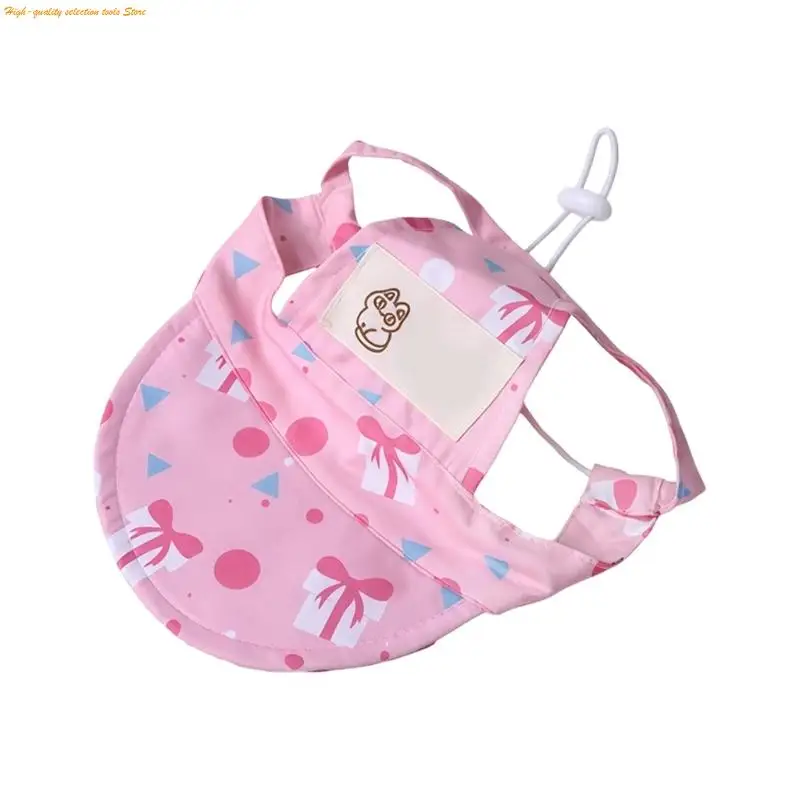 203F Breathable Dog Cats Sun Visors Hat With Ear Hole Adjustable Drawstring Pet Baseball Cap For Park Travel And Photo Props
