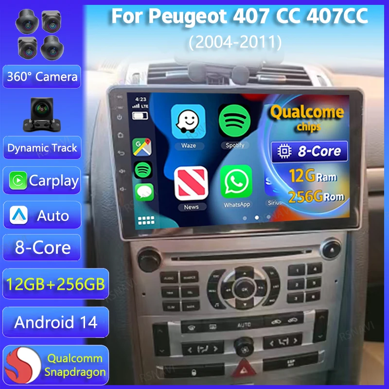 Android 14カーラジオ,マルチメディアプレーヤー,DVD,ビデオ,ステレオ,プジョー407 cc,407cc,sw,2004-2011