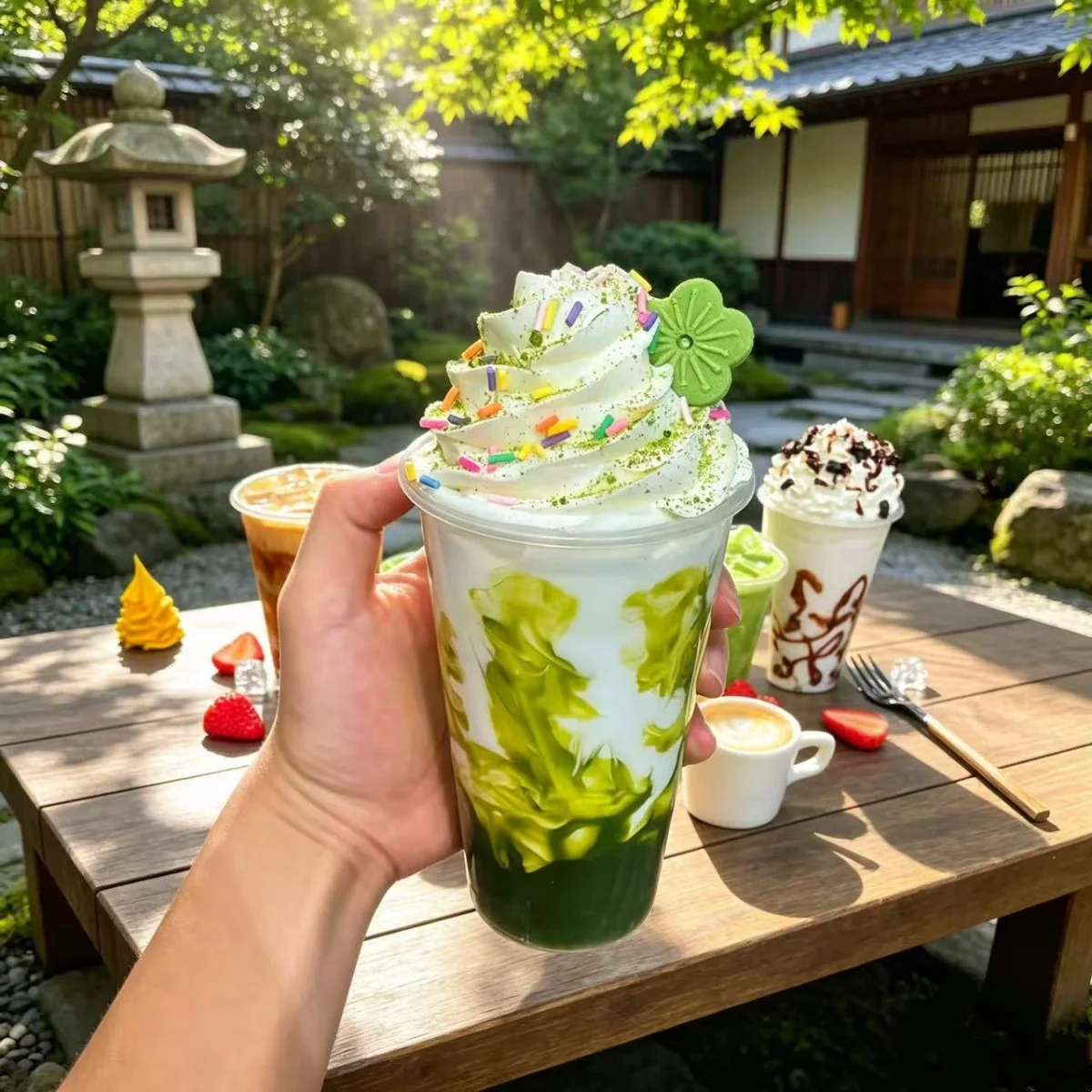 Helado simulado de Bubble Tea Matcha, diferentes sabores: chocolate, galletas, fresa, postre falso