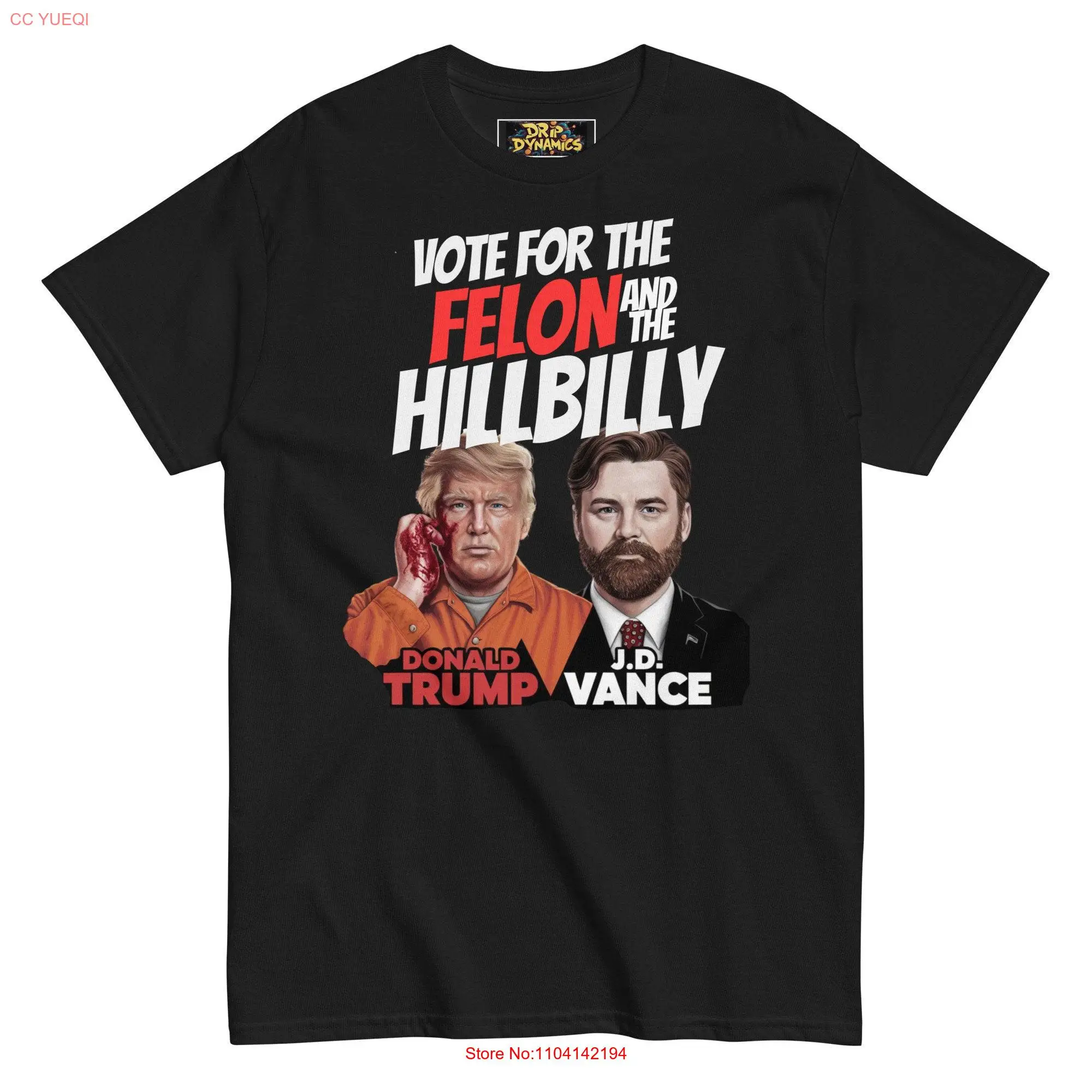 Vote for the Felon and Hillbilly T Shirt Political Humor Featuring Donald Trump J D Vance Funny Election