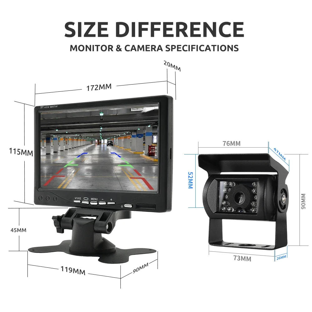 BINWEI-Monitor de caminhão com câmera traseira para estacionamento de veículos, tela da câmera reversa universal, 9-36V, 1024x600 Display, 7"