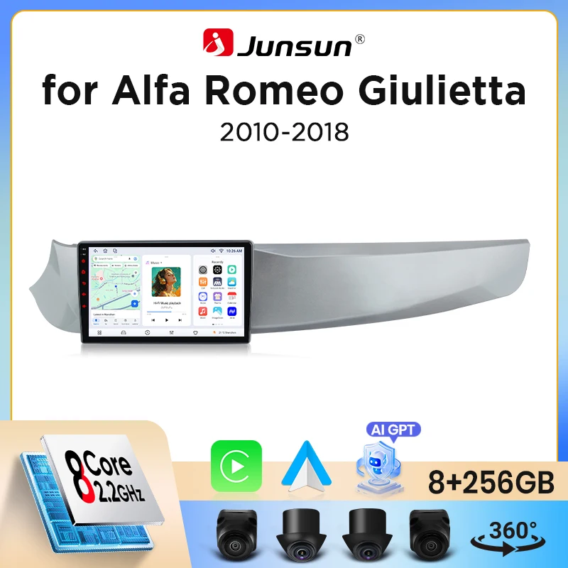 Junsun Wireless CarPlay Android Auto Autoradio für Alfa Romeo Giulietta (940) 2010-2020 mit integriertem Lüfter, Android GPS-Navigation, Multimedia-Player, WiFi, DSP, RDS, BT, SWC, IPS-Touchscreen,