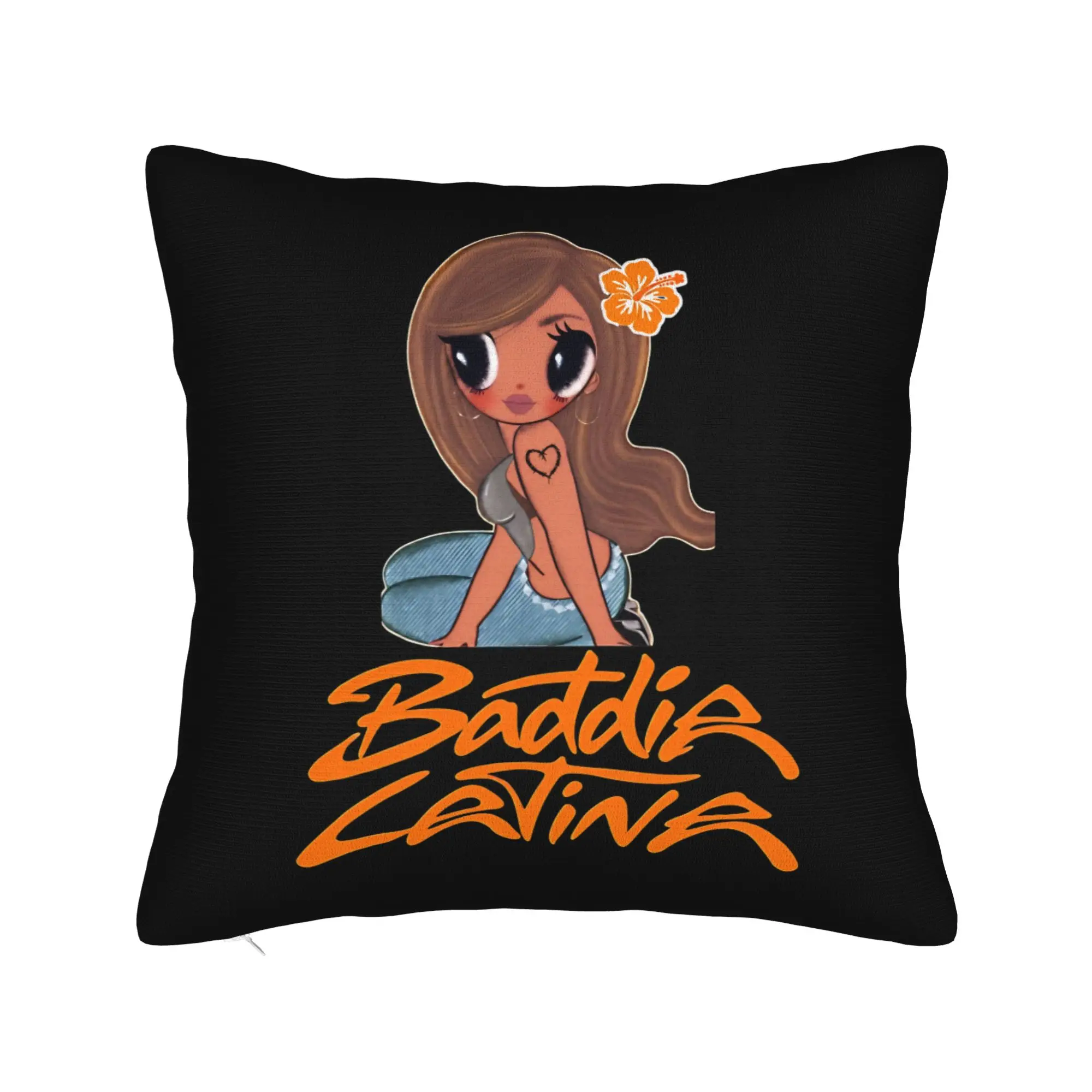Karol G Chibi Hibiscus Tattoo Pillow Cover  Cute Funny Pillow Case For Sofa Home Decor Soft Pillowcases Birthday Present