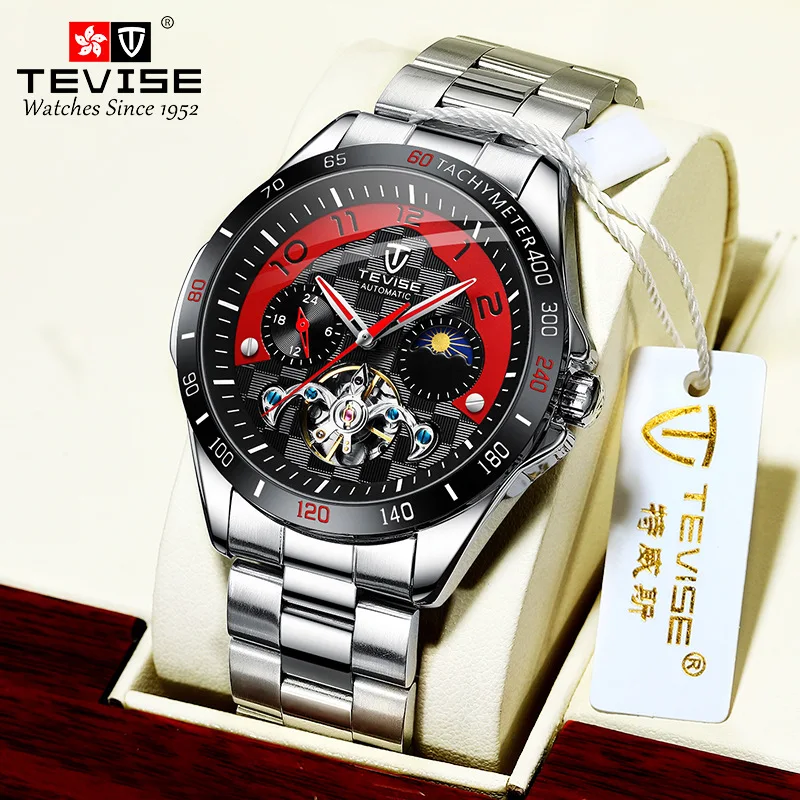 official-websiteTevise Automatic Mechanical Watch Stainless Steel Strap Luminous Waterproof Fashion Sports Large Dial Men's Watc