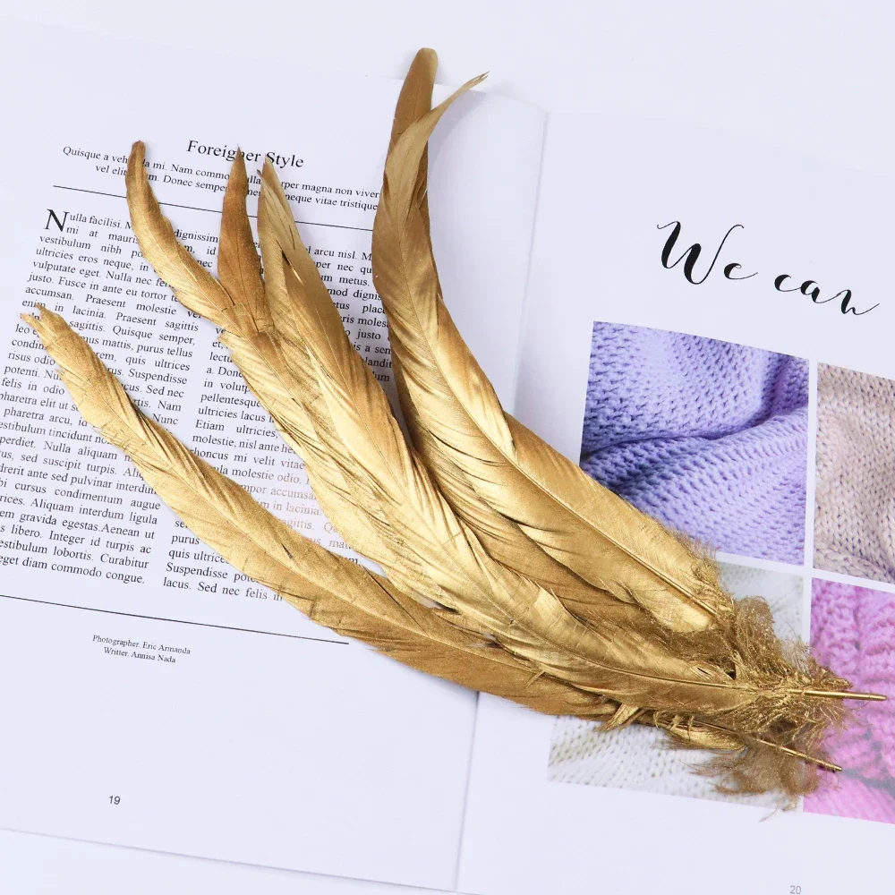 10 pcs/lot Printing Gold&Silver Color Rooster Tail feather 25-30cm Feathers for Wedding Party Decorative plume Crafts