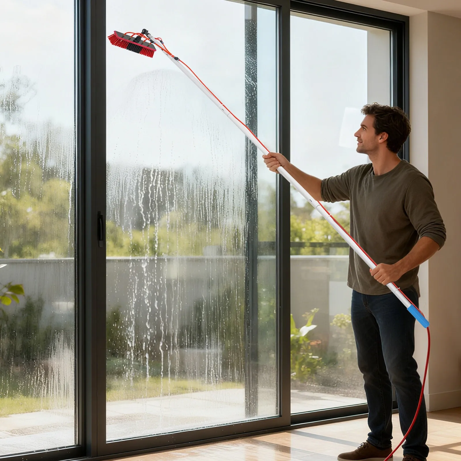 

Long Reach Solar Panel Cleaning Brush Kit 3m Extendable Aluminum Rod Water Spray High Altitude Windows Photovoltaic Panels