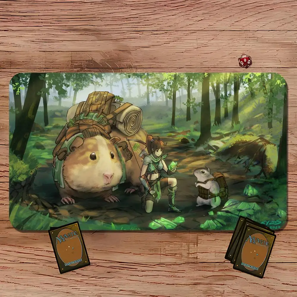 Forest Hamster Adventure Scene TCG Playmat 35X60CM Premium Magic Card Battle Mat Non-Slip Durable Stitched Edge Tabletop Playmat