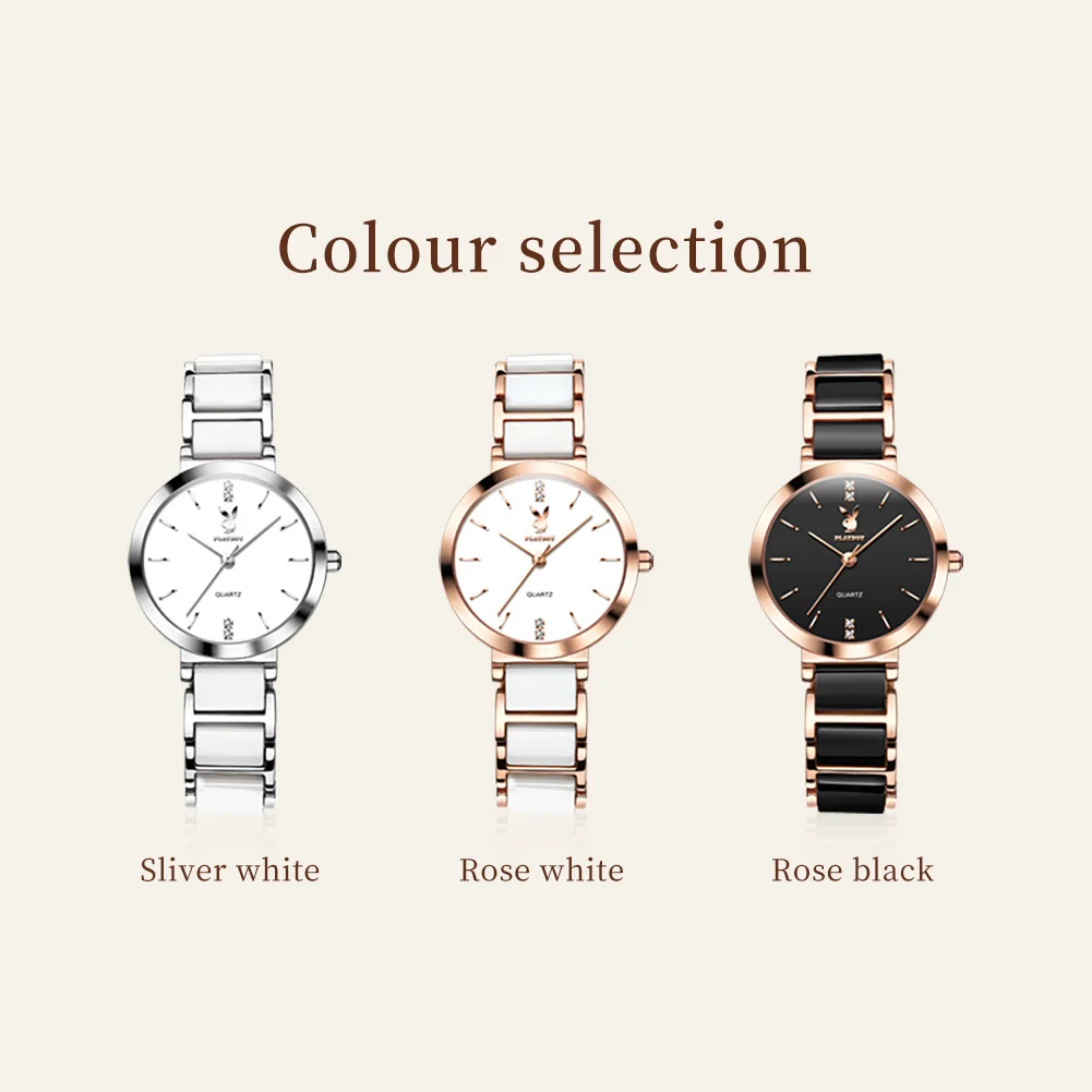 PLAYBOY 3128 Brand original authentic watch for woman Gift Box Ceramic strap quartz women's watch view 6