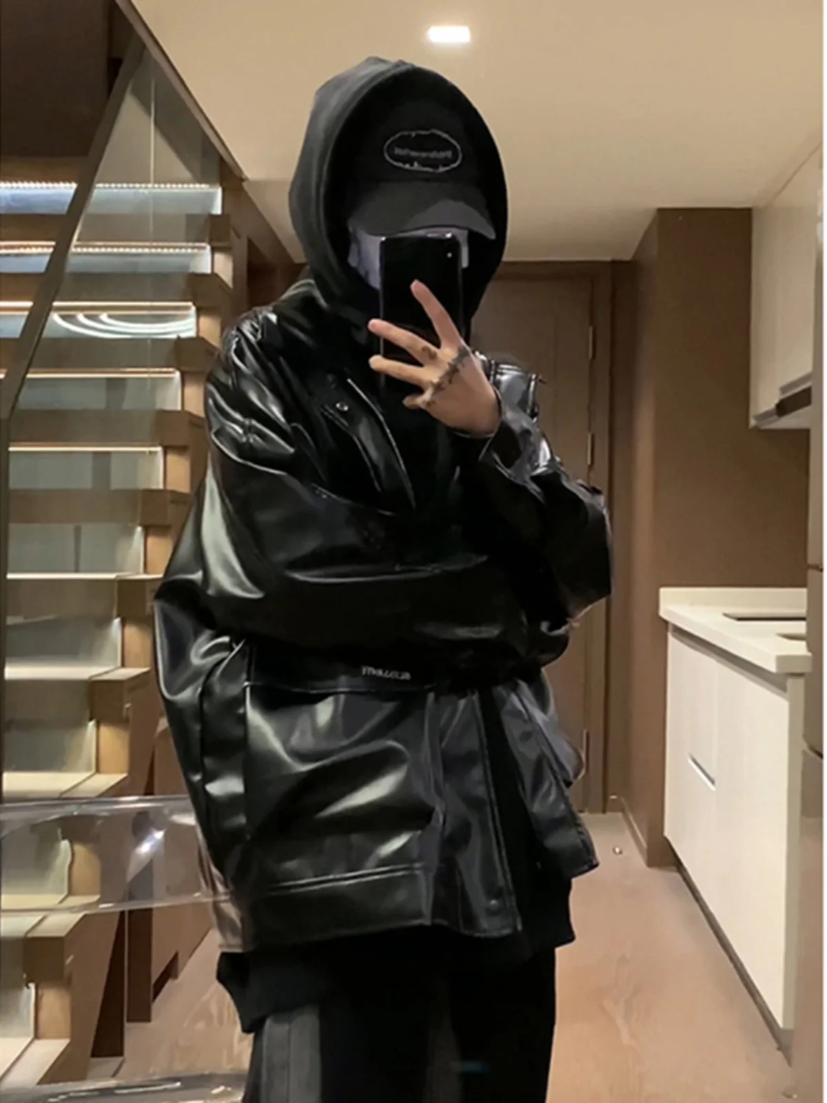 

American Sle Bla Oversize ort Jaet Men's Spring Leather Coat Cool And Haome Motorcycle Clothes High Sensation