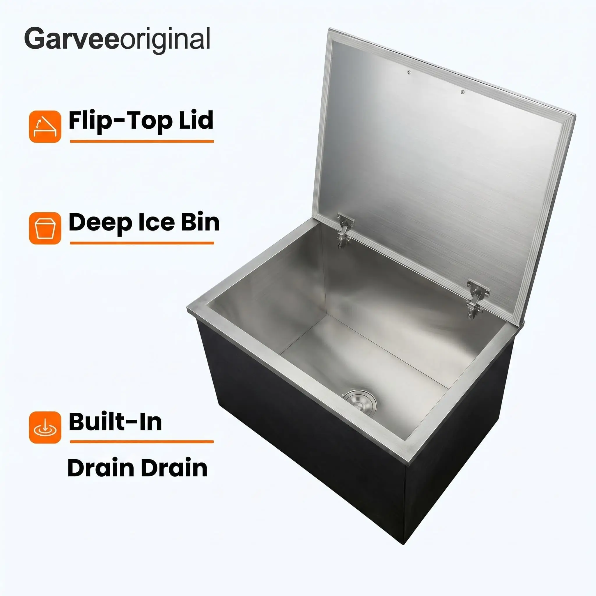 85QT Built‑In Ice Chest Cooler with Lid, Stainless Steel Drop‑In Ice Bin, 24H Cooling, Drain System for Outdoor Kitchen Bar Party