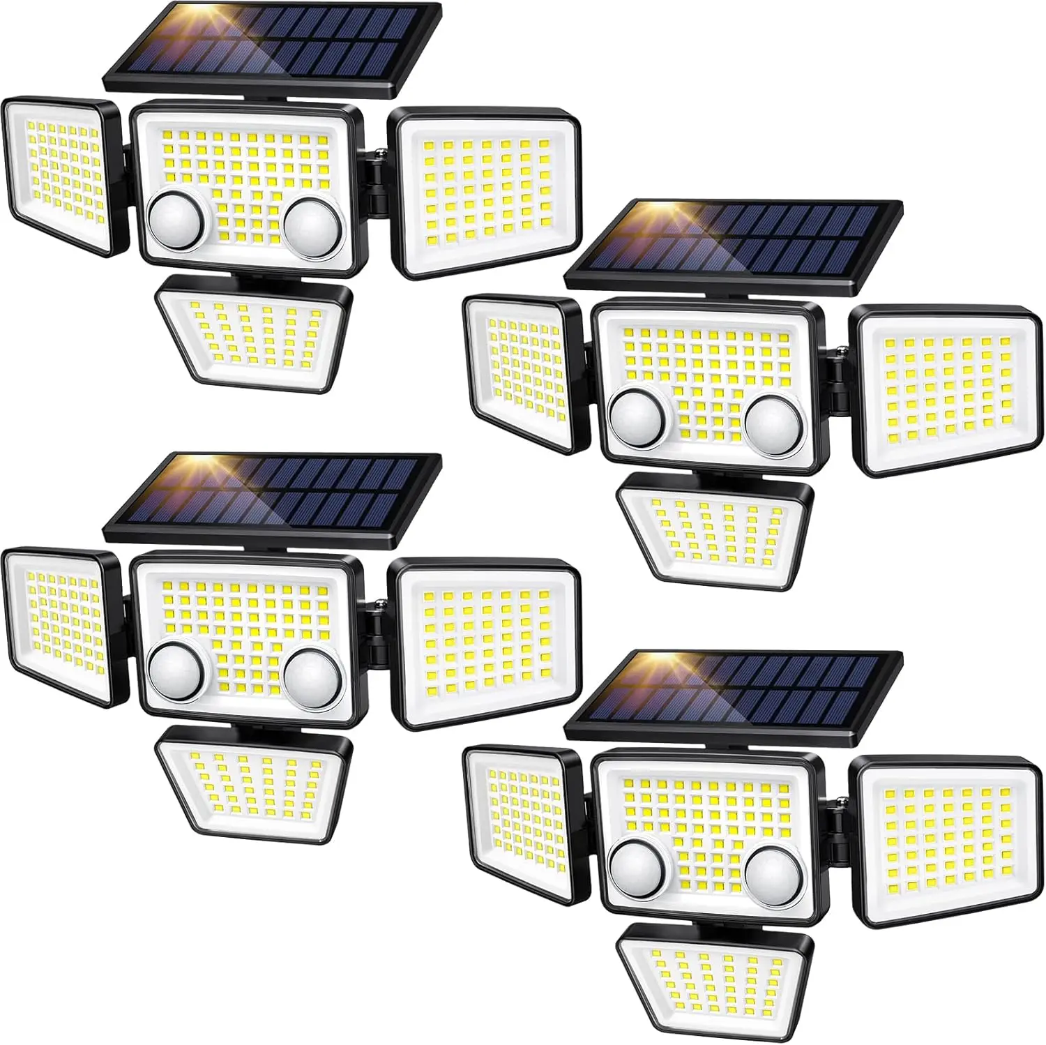 

3000LM Solar Motion Sensor Flood Lights, 4 Heads IP65 Waterproof Outdoor Security Lighting with Wide Angle (4 Pack)