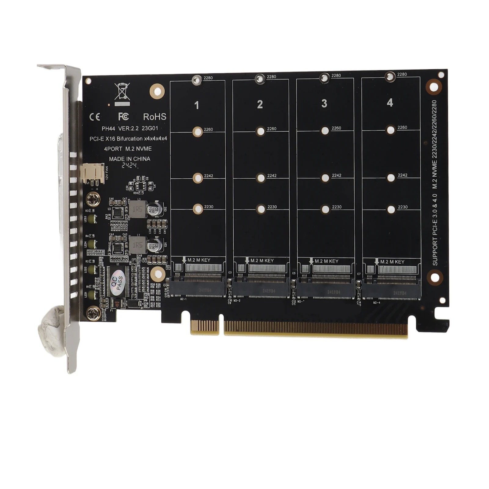 Adapter Card 4 Port M.2 NVMe SSD to PCIE X16 M Key Hard Drive Converter Reader Simple and Convenient Using Expansion Card
