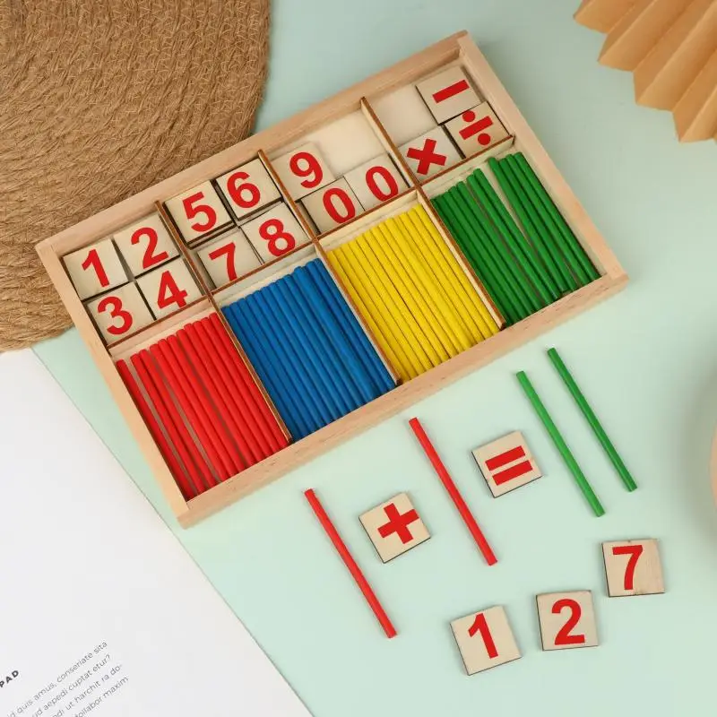 Colorful Wooden Math Intelligence Stick Set Counting Rods Educational Toy for Kids Kindergarten Math Enlightenment