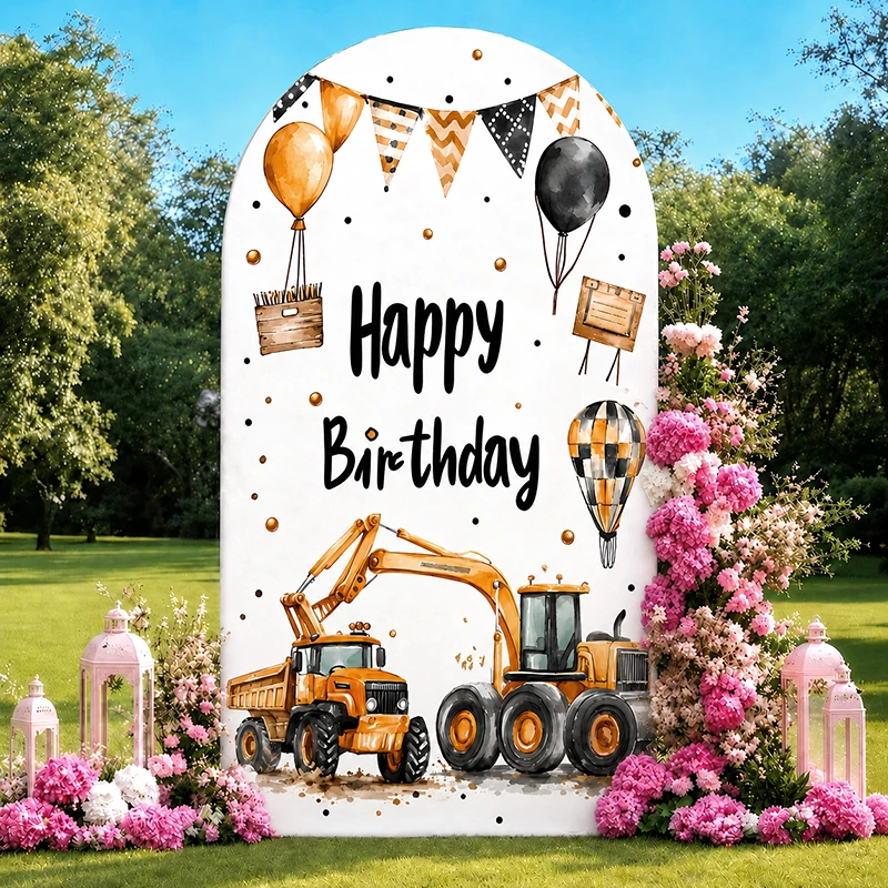 

Truck Arch Backdrop Cover Construction Vehicles Theme Kids Birthday Party Decoration Spandex Fabric for Baby Shower Photo Booth