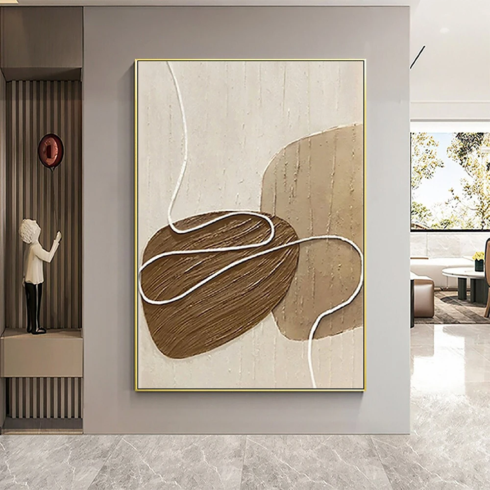 Handmade Oil Painting White and Beige Wall Art Oversize Minimalist Painting on Canvas Neutral Textured Painting Brown Wall Decor