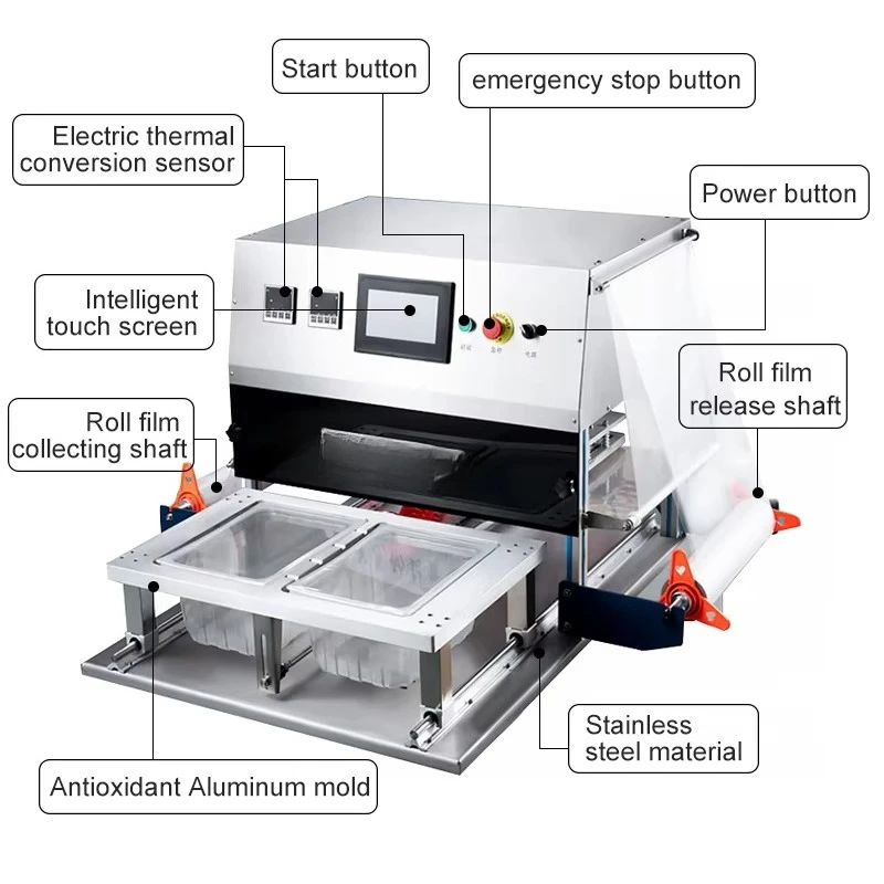 Pneumatic Tray Sealer Seafood Oxygenation Sealing Machine Meat  Fresh-Keeping Packing Wrapping Machinery for Seafood and Crab