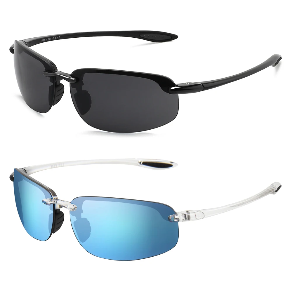 2 Pack Gepolariseerde Sportzonnebril voor Mannen Vrouwen TR90 Lichtgewicht Randloos Frame UV400 Hardlopen Vissen Rijden 801 - afbeelding 1