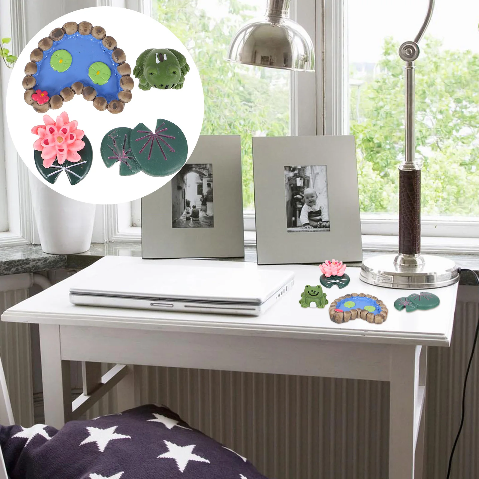 

12Pcs Lotus Pond Micro Landscape Ornaments Miniature Fairy Garden Decoration Accessories Mini Garden Lotus Leaf Pond