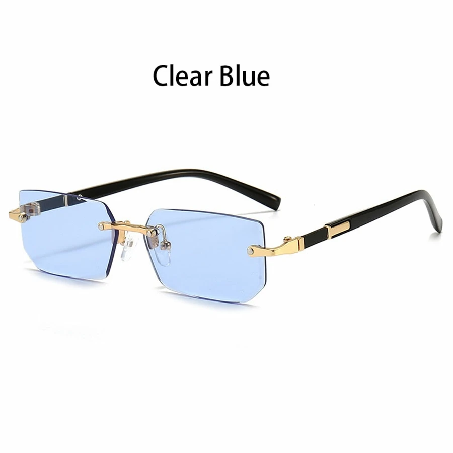 36 Stück randlose Sonnenbrillen für Männer und Frauen, rechteckige Verlaufsgläser, Metallrahmen, farbige Gläser, Unisex-Brillen, luxuriöse Mode – Detail 5