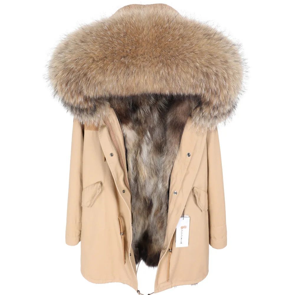 Maomaokong-chaquetas de invierno para mujer, forro de piel de mapache, chaqueta de piel interior, abrigo con cuello de piel auténtica Natural, Parkas para mujer 2024