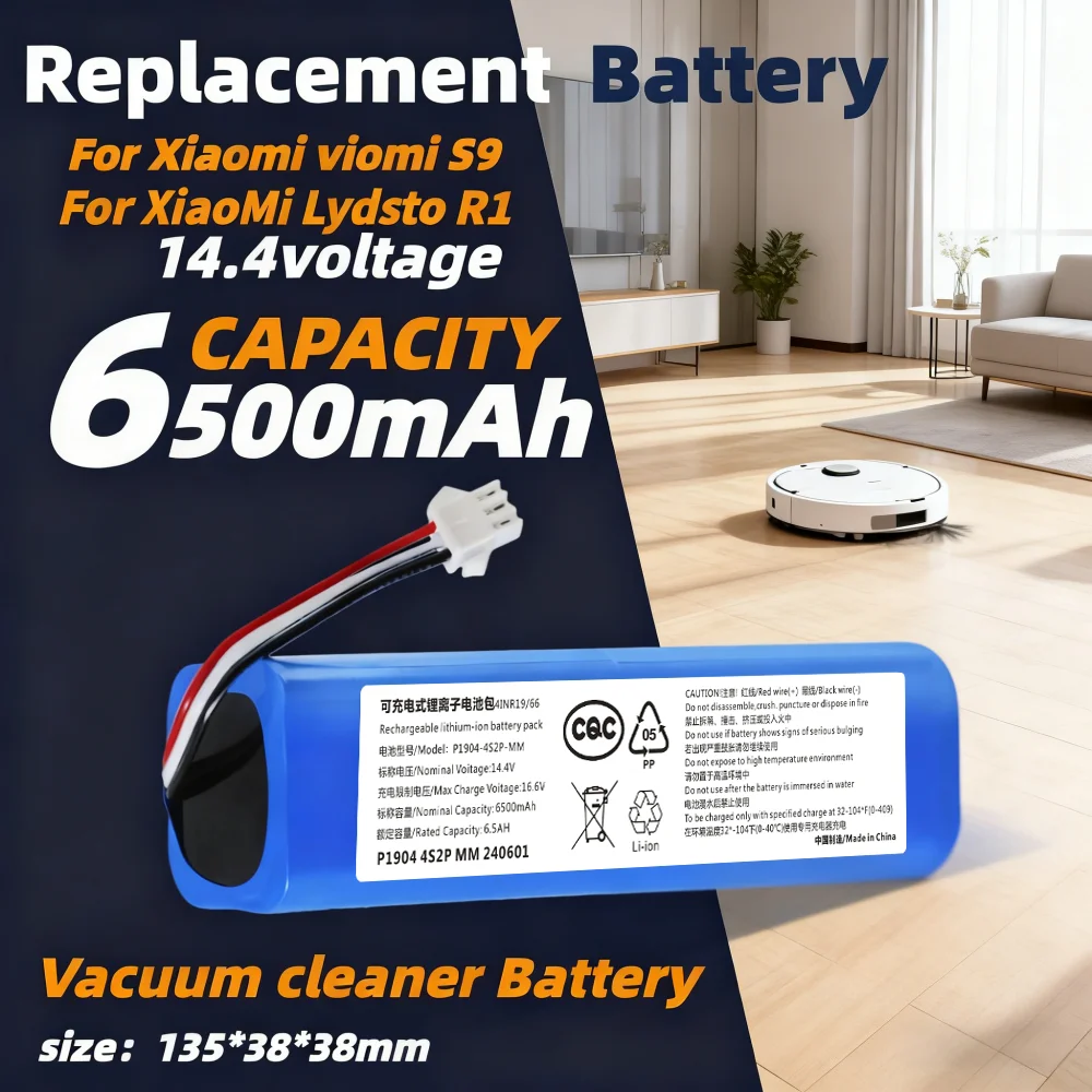 

Aleaivy 14.4V 6500mAh suitable For XiaoMi Lydsto R1 Roidmi Eve Plus Viomi S9 Robot Vacuum Cleaner Replacement Battery Pack