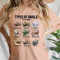 Women Entomology T-Shirt Types of Snails Print T Shirt Short Sleeve Female Spring Summer Tops Tees Vintage Snail Streetwear