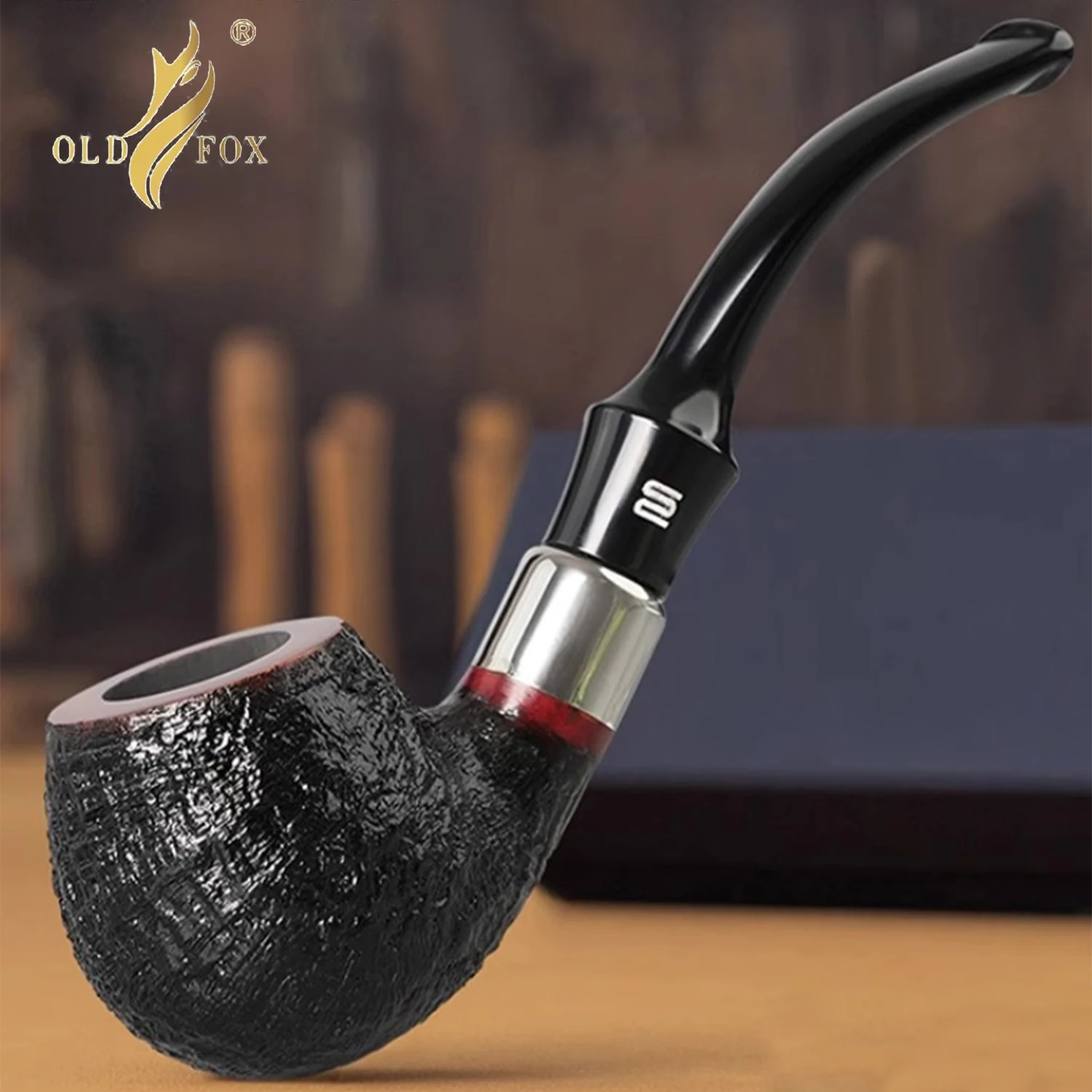 OLD FOX Briar Tobacco Pipe Classic Curved Apple Pipe Prince Diplomat Pipe 9mm  Father's Day Gift with Gift Box Accessory Set
