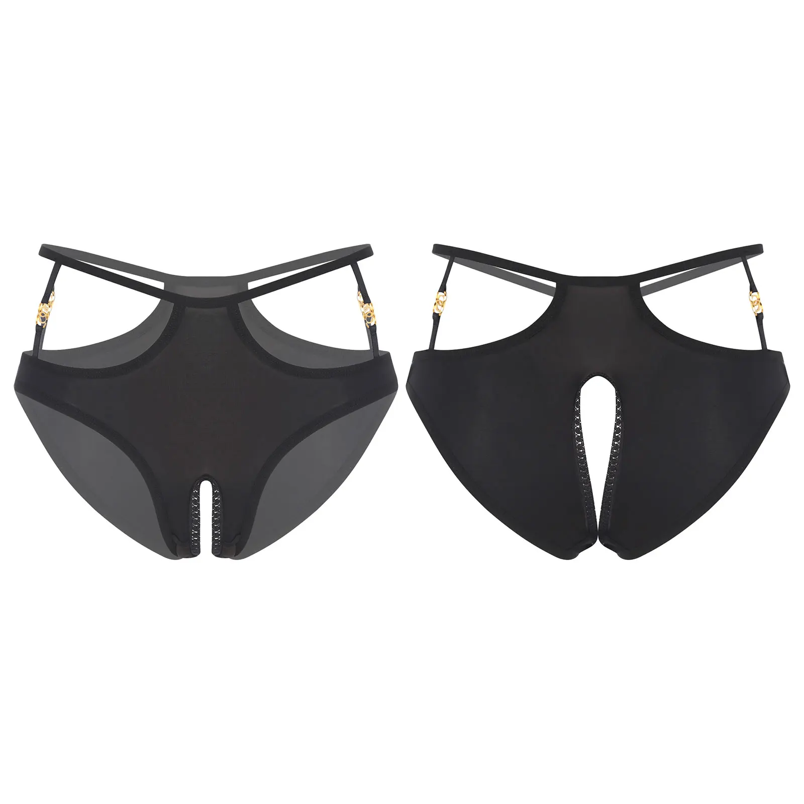 

Sissy Women Ultra Thin Breathable Briefs Lingerie Crotchless Hollow Out Underwear Thongs Leopard Print O Ring Decor Briefs