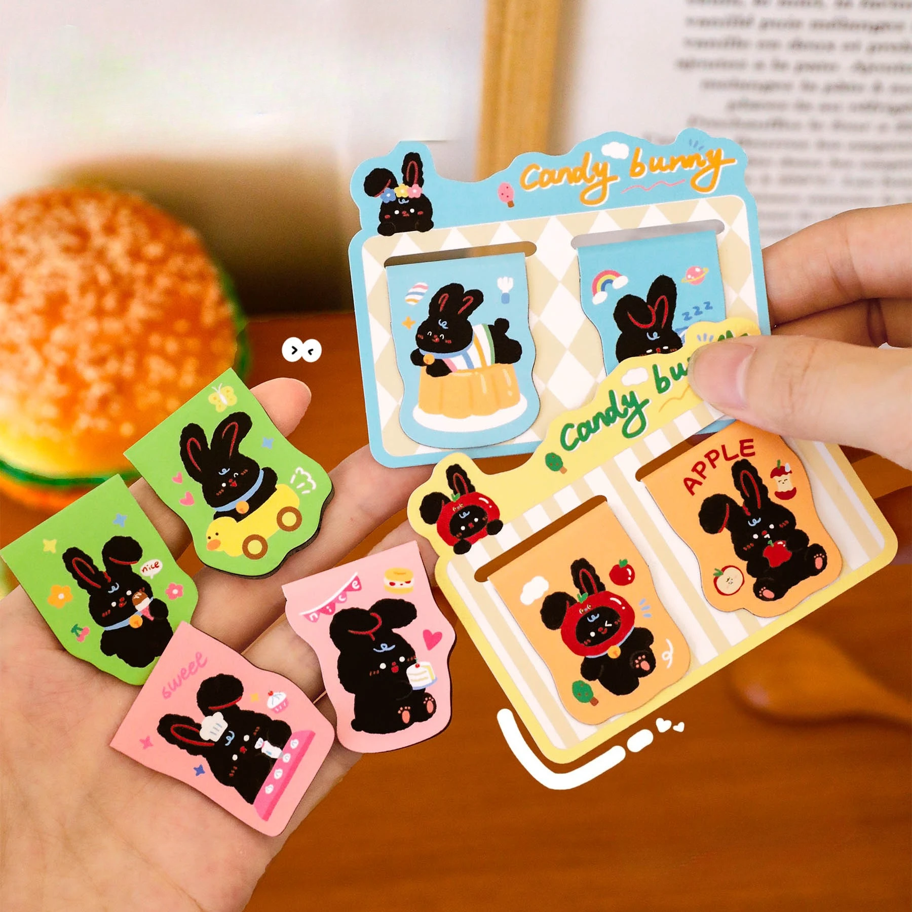 Cute Brown Sugar Rabbit Magnetic Bookmark Student Cartoon Double Reading Book Folder Girl Heart Black Rabbit Stationery Bookmark
