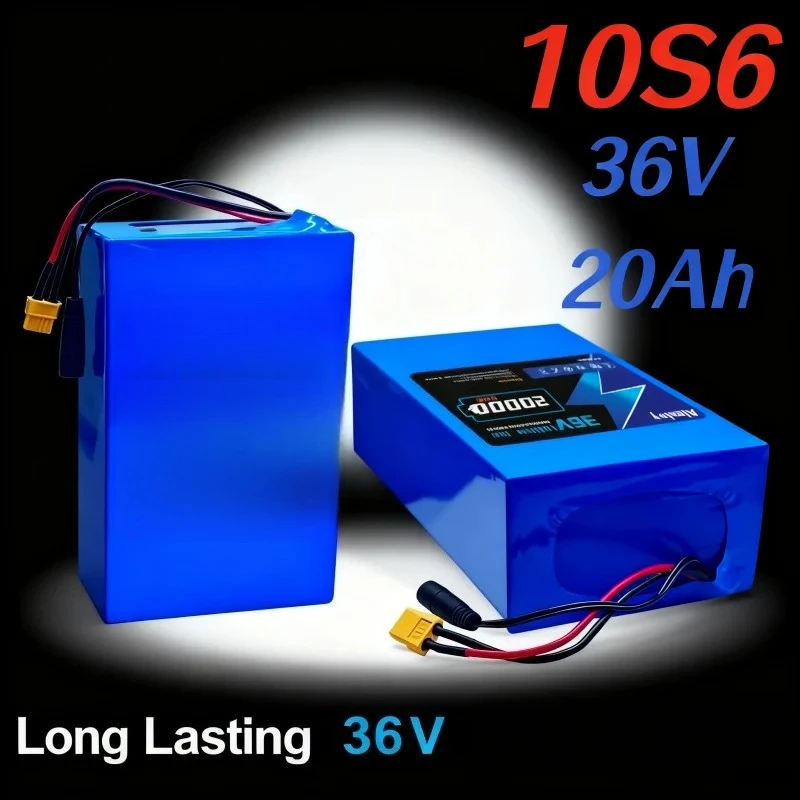10S6P 36V 20000mAh 18650 Lithium Battery Pack for, 36V 20Ah High Capacity Long Range Replacement Battery with BMS